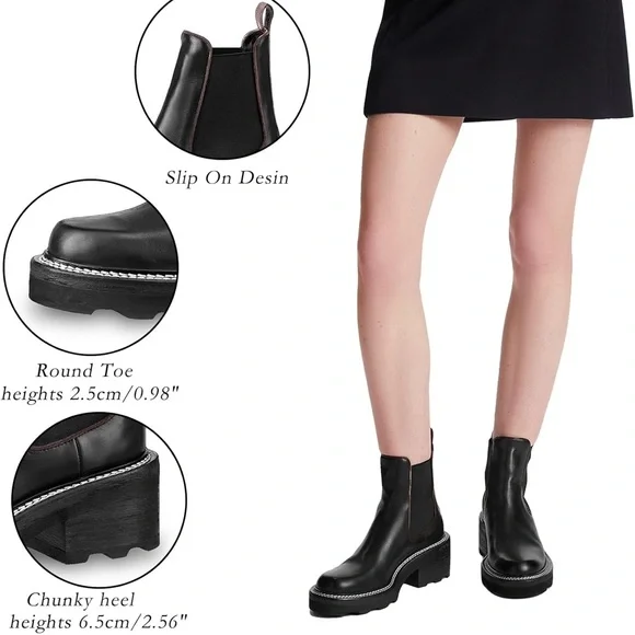 NEW - Women's Chelsea‎ Platform Ankle Boots Chunky Heel Slip - Picture 3 of 8